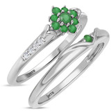 Photo of Neeja 3/8 Carat T.W. Emerald and Diamond Matching Bridal Ring Set 10K White Gold [BR2158W-C000]