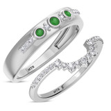 Photo of Kana 3/8 Carat T.W. Emerald and Diamond Matching Wedding Band Set 10K White Gold [WB2138W]