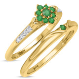 Photo of Neeja 3/8 Carat T.W. Emerald and Diamond Matching Bridal Ring Set 10K Yellow Gold [BR2158Y-C000]