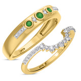 Photo of Kana 3/8 Carat T.W. Emerald and Diamond Matching Wedding Band Set 14K Yellow Gold [WB2138Y]