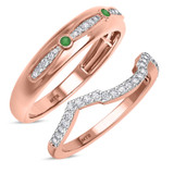 Photo of Lone 1/3 Carat T.W. Emerald and Diamond Matching Wedding Band Set 10K Rose Gold [WB2139R]