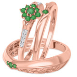 Photo of Neeja 1/2 CT. T.W. Emerald and Diamond Trio Matching Wedding Ring Set 14K Rose Gold [BT2158R-C000]