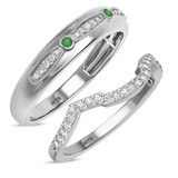 Photo of Lone 1/3 Carat T.W. Emerald and Diamond Matching Wedding Band Set 10K White Gold [WB2139W]