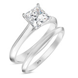 Photo of Jena 1 ct tw. Lab Grown Diamond Princess Solitaire Bridal Set 10K White Gold [BR1927W-K095]