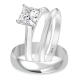 Photo of Jena 1 ct tw. Lab Grown Princess Solitaire Trio Set 14K White Gold [BT1927W-K095]