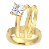 Photo of Jena 1 ct tw. Lab Grown Diamond Princess Solitaire Trio Set 14K Yellow Gold [BT1927Y-K095]