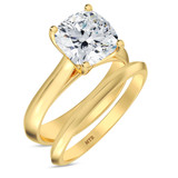 Photo of Jena 3 ct tw. Lab Grown Diamond Cushion Solitaire Bridal Set 14K Yellow Gold [BR2180Y-Q295]