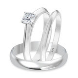Photo of Jena 1/4 ct tw. Diamond Cushion Solitaire Trio Set 10K White Gold [BT2234W-U023]