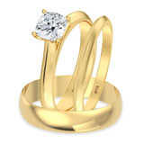 Photo of Jena 3/4 ct tw. Lab Grown Diamond Cushion Solitaire Trio Set 14K Yellow Gold [BT2221Y-C000]