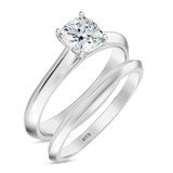 Photo of Jena 1 ct tw. Diamond Cushion Solitaire Bridal Set 10K White Gold [BR2209W-U095]