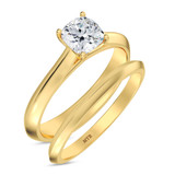 Photo of Jena 1 ct tw. Diamond Cushion Solitaire Bridal Set 14K Yellow Gold [BR2209Y-U095]