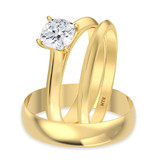 Photo of Jena 1 ct tw. Diamond Cushion Solitaire Trio Set 14K Yellow Gold [BT2209Y-U095]