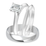Photo of Jena 3/4 ct tw. Diamond Emerald Solitaire Trio Set 10K White Gold [BT2227W-E070]