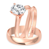 Photo of Jena 1 ct tw. Lab Grown Diamond Oval Solitaire Trio Set 14K Rose Gold [BT2164R-C000]