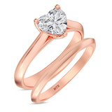 Photo of Jena 1 ct tw. Lab Grown Diamond Heart Solitaire Bridal Set 10K Rose Gold [BR2174R-C000]