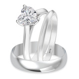 Photo of Jena 3/4 ct tw. Diamond Heart Solitaire Trio Set 10K White Gold [BT2237W-H070]