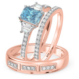 Photo of Alwin 1 7/8 ct tw. Lab Grown Radiant Solitaire Blue Diamond Trio Set 10K Rose Gold [BT2101R-ZB090]