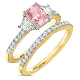 Photo of Alwin 1 3/4 ct tw. Lab Grown Radiant Solitaire Pink Diamond Bridal Set 14K Yellow Gold [BR2100Y-ZP090]
