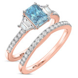 Photo of Alwin 1 3/4 ct tw. Lab Grown Radiant Solitaire Blue Diamond Bridal Set 10K Rose Gold [BR2101R-ZB090]