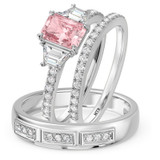 Photo of Alwin 1 7/8 ct tw. Lab Grown Radiant Solitaire Pink Diamond Trio Set 10K White Gold [BT2100W-ZP090]
