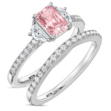 Photo of Aurel 1 3/4 ct tw. Lab Grown Radiant Solitaire Pink Diamond Bridal Set 14K White Gold [BR2104W-ZP090]