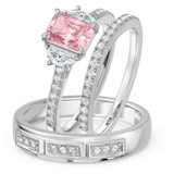 Photo of Aurel 1 7/8 ct tw. Lab Grown Radiant Solitaire Pink Diamond Trio Set 10K White Gold [BT2104W-ZP090]