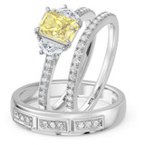 Photo of Aurel 1 7/8 ct tw. Lab Grown Radiant Solitaire Yellow Diamond Trio Set 10K White Gold [BT2106W-ZY090]