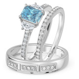 Photo of Aurel 1 7/8 ct tw. Lab Grown Radiant Solitaire Blue Diamond Trio Set 10K White Gold [BT2105W-ZB090]