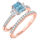 Photo of Aurel 1 3/4 ct tw. Lab Grown Radiant Solitaire Blue Diamond Bridal Set 14K Rose Gold [BR2105R-ZB090]