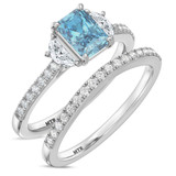 Photo of Aurel 1 3/4 ct tw. Lab Grown Radiant Solitaire Blue Diamond Bridal Set 10K White Gold [BR2105W-ZB090]