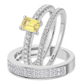 Photo of Zaila 2 1/2 ct tw. Lab Grown Emerald Solitaire Yellow Diamond Trio Set 14K White Solid Gold [BT2095W-NY090]