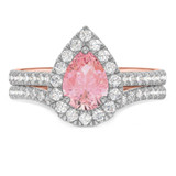 Photo of Frea 2 1/10 ct tw. Lab Grown Pear Solitaire Pink Diamond Bridal Set 10K Rose Gold [BR2111R-MP125]