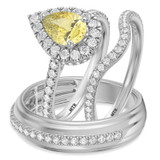 Photo of Frea 2 1/3 ct tw. Lab Grown Pear Solitaire Yellow Diamond Trio Set 14K White Gold [BT2113W-MY125]