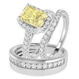 Photo of Daisy 3 1/5 ct tw. Lab Grown Radiant Solitaire Yellow Diamond Trio Set 14K White Gold [BT2110W-ZY195]