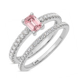 Photo of Zaila 2 ct tw. Lab Grown Pink Diamond Emerald Solitaire Bridal Set 10K White Solid Gold [BR2093W-NP090]
