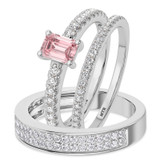 Photo of Zaila 2 1/2 ct tw. Lab Grown Emerald Solitaire Pink Diamond Trio Set 10K White Solid Gold [BT2093W-NP090]