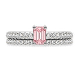 Photo of Zaila 2 ct tw. Lab Grown Pink Diamond Emerald Solitaire Bridal Set 14K White Solid Gold [BR2093W-NP090]