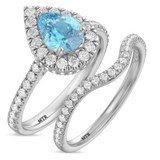 Photo of Frea 2 1/10 ct tw. Lab Grown Pear Solitaire Blue Diamond Bridal Set 14K White Gold [BR2112W-MB125]