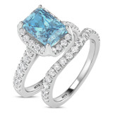 Photo of Daisy 2 3/4 ct tw. Lab Grown Radiant Solitaire Blue Diamond Bridal Set 14K White Gold [BR2109W-ZB195]