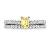 Photo of Zaila 2 ct tw. Lab Grown Yellow Diamond Emerald Solitaire Bridal Set 14K White Solid Gold [BR2095W-NY090]
