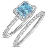Photo of Marzell 2 7/8 ct tw. Lab Grown Radiant Solitaire Blue Diamond Bridal Set 10K White Gold [BR2097W-ZB195]