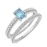 Photo of Zaila 2 ct tw. Lab Grown Blue Diamond Emerald Solitaire Bridal Set 14K White Solid Gold [BR2094W-NB090]