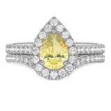 Photo of Frea 2 1/10 ct tw. Lab Grown Pear Solitaire Yellow Diamond Bridal Set 14K White Gold [BR2113W-MY125]