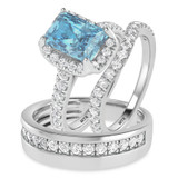 Photo of Daisy 3 1/5 ct tw. Lab Grown Radiant Solitaire Blue Diamond Trio Set 14K White Gold [BT2109W-ZB195]