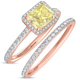 Photo of Marzell 2 7/8 ct tw. Lab Grown Radiant Solitaire Yellow Diamond Bridal Set 14K Rose Gold [BR2098R-ZY195]