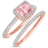 Photo of Marzell 2 7/8 ct tw. Lab Grown Radiant Solitaire Pink Diamond Bridal Set 10K Rose Gold [BR2096R-ZP195]