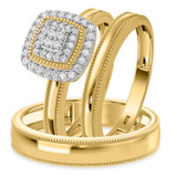 Photo of Hansel 1/7 ct tw. Diamond Cushion Cluster Trio Set 10K Yellow Gold [BT2265Y-C000]