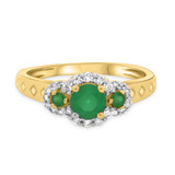Photo of Azaleia 1 CT. T.W. Emerald and Diamond Matching Bridal Ring Set 14K Yellow Gold [BT2147YE-C000]