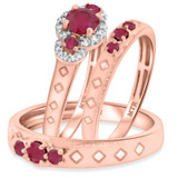 Photo of Azaleia 1 1/3 CT. T.W. Ruby and Diamond Trio Matching Wedding Ring Set 10K Rose Gold [BT2077R-C000]