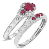 Photo of Azaleia 1 CT. T.W. Ruby and Diamond Matching Bridal Ring Set 10K White Gold [BR2077W-C000]